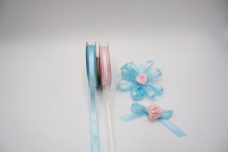 Нежный голубой и розовый прозрачный органзовый набор лент